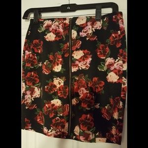 Black Floral Bodicon Skirt